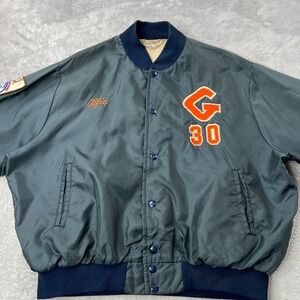 West Wind Vtg Chain Stitch Varsity Bomber Jacket XL Navy Schlitz Softball 70s